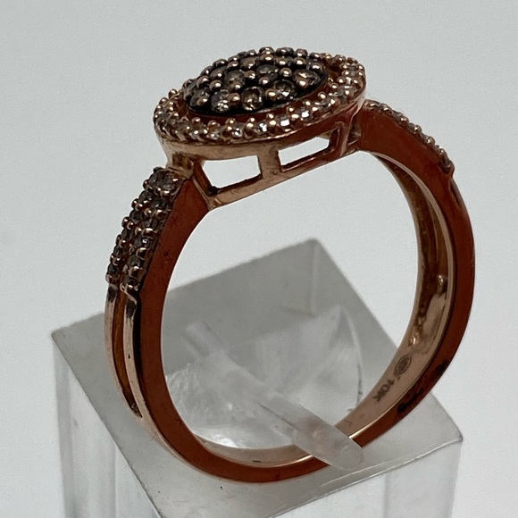10K Rose Gold Champagne and White Diamond Cluster Pave Halo Ring 0.50ct Size 7 - Picture 6 of 14